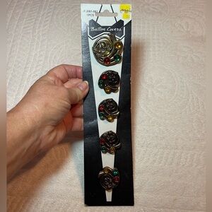 5 Vintage 80’s Gold Toned  Plastic Button Covers Faux Jeweled